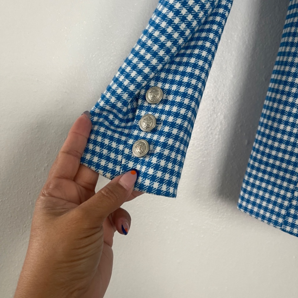 Double Breasted Gingham Blue Blazer - image 4